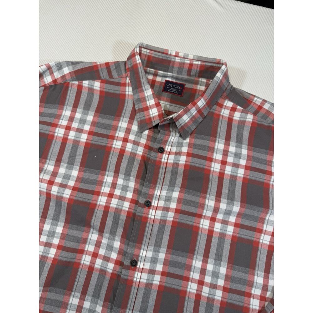 UNTUCKit Plaid Button Front Shirt XXXLC Red Gray Long Sleeve Cotton